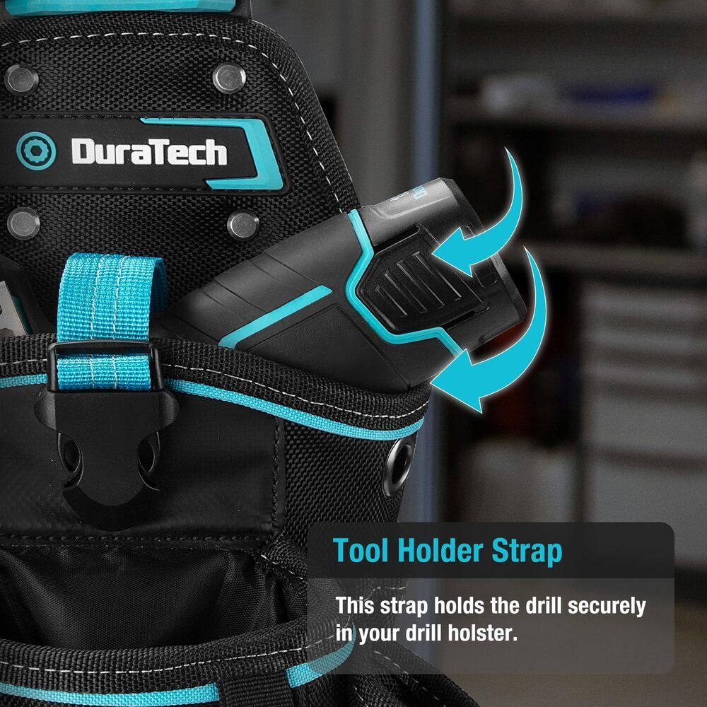 DuraTech Large Drill Driver Holster Drill Holder w/Holder Strap Side Bit Pockets