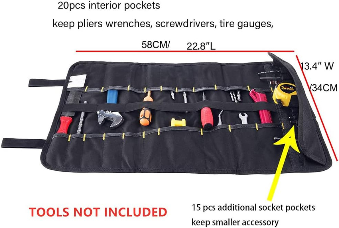 22 Pocket Tool Bag Canvas Wrench Roll up Pouch/Screwdriver Pliers Roller Comp…