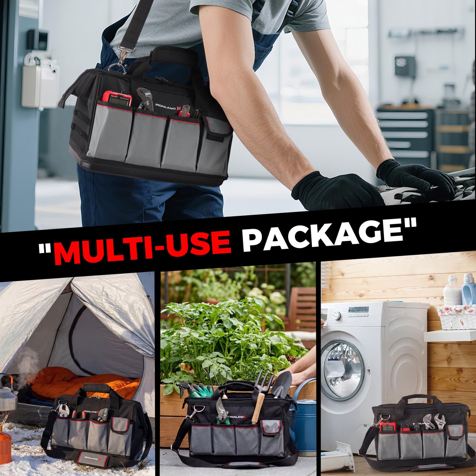 Hard Sturdy Bottom Tool Bag Organizer 16.5 Inch Waterproof Soft Handle Zipper