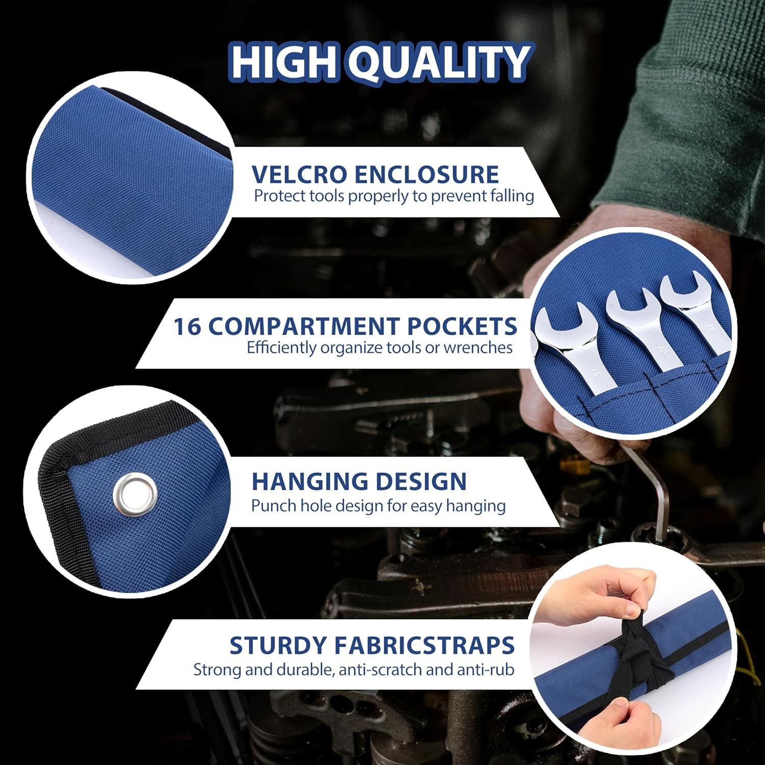 Waterproof Wrench Organizer Pouch 16 Pockets Roll Up Storage Wrench Pouch