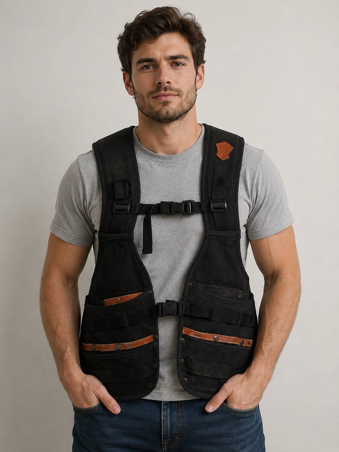 WELKINLAND Adjustable Tool belt Vest for men with Attached Suspenders