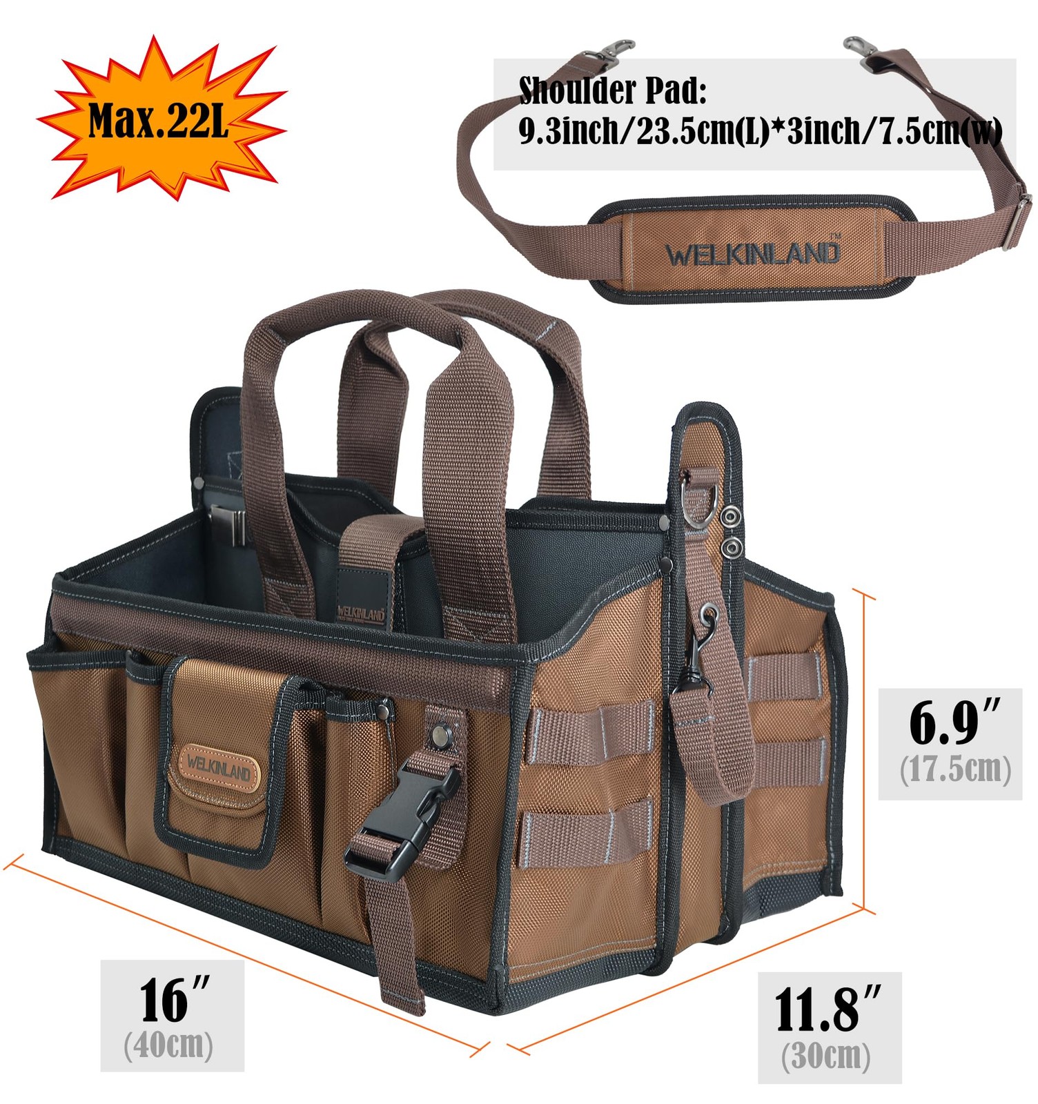 WELKINLAND 20-Pockets Tool Tote Bag, 16″ Electrician Tool Bag, Open-Top Tool …