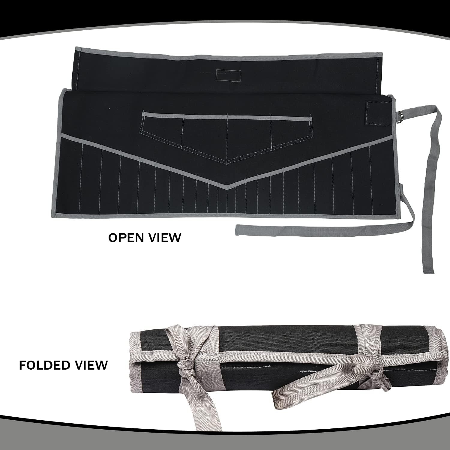 26 Pocket Wrench Roll-Up Pouch Organizer – SAE & Ballistic Polyester, Black