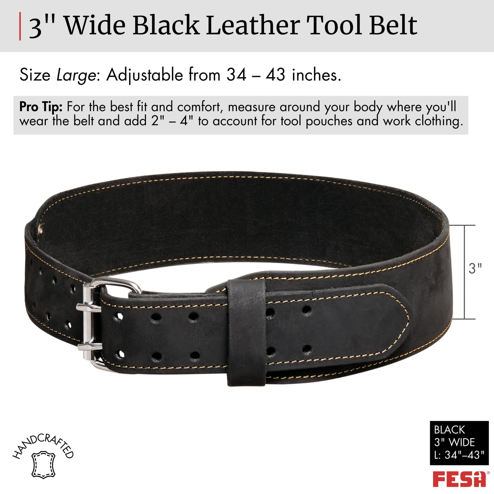Men’s Leather Tool Belt – Leather Tool Pouch Belt Adjustable from 34”-43” – T…