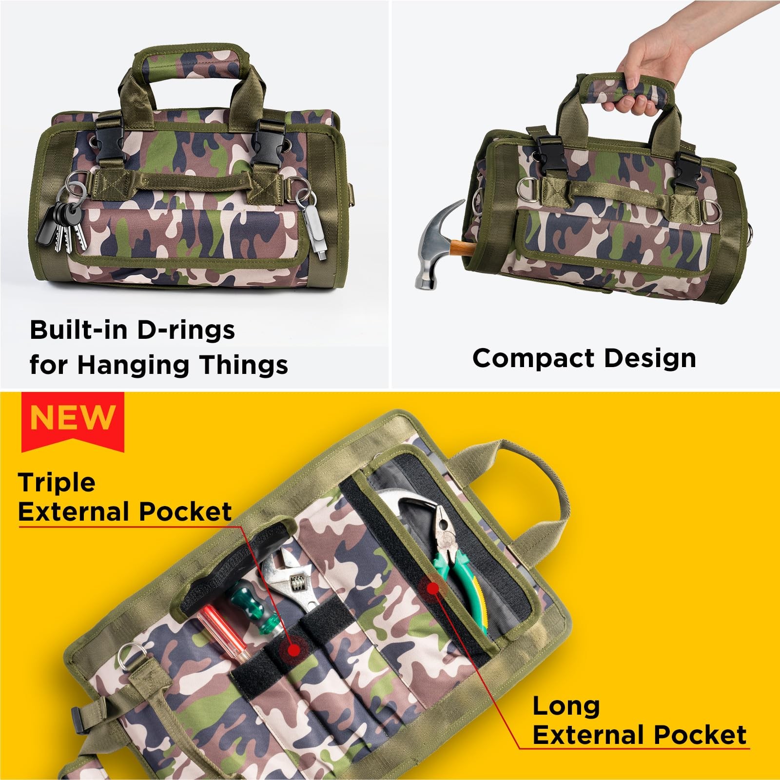 Tool Bag Heavy Duty Organizer Portable Pouch Men 2 Detachable Pouches Camo