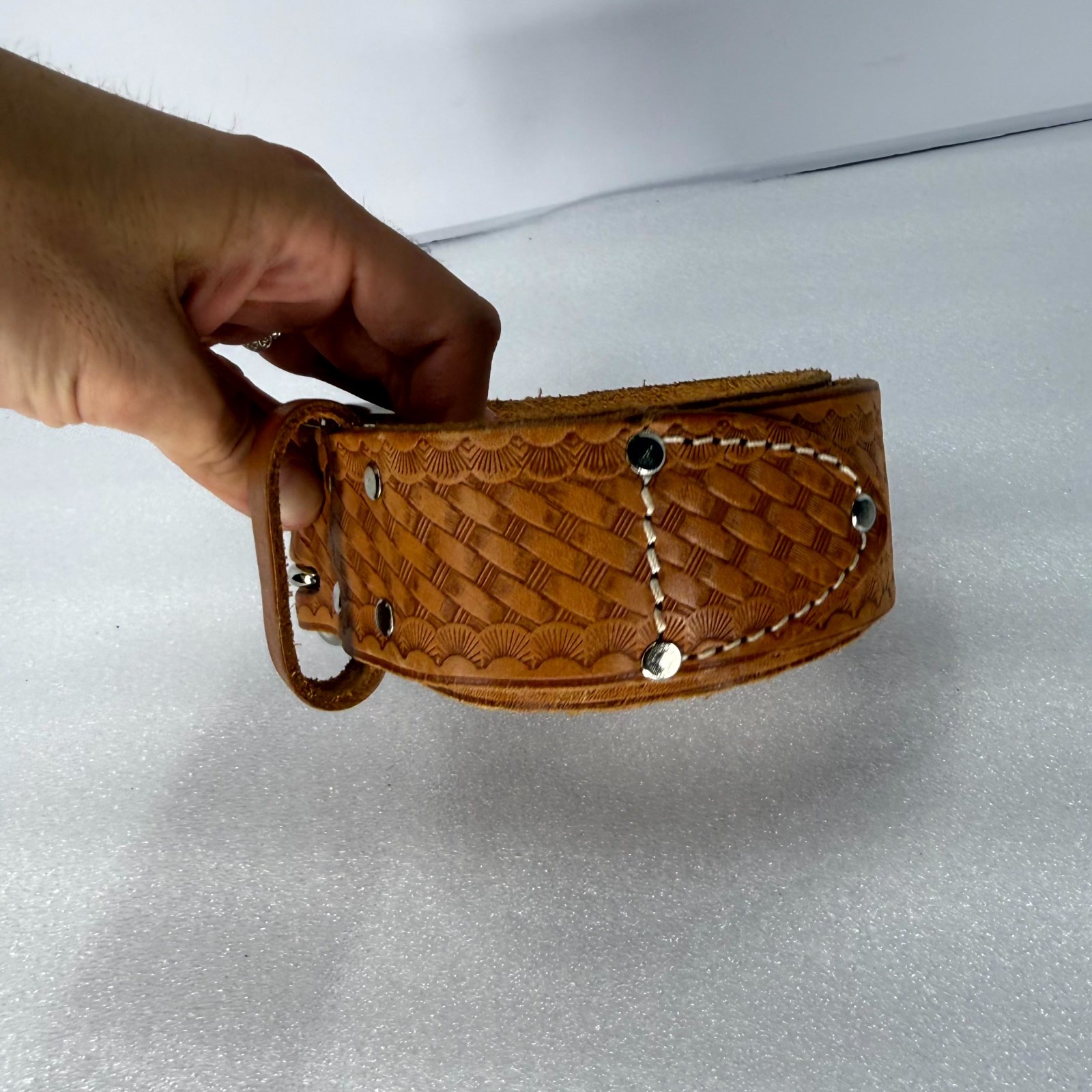 Vtg McGuire-Nicholas Belt Mens 36 Brown Top Grain Cowhide Basketweave DM-606-V2