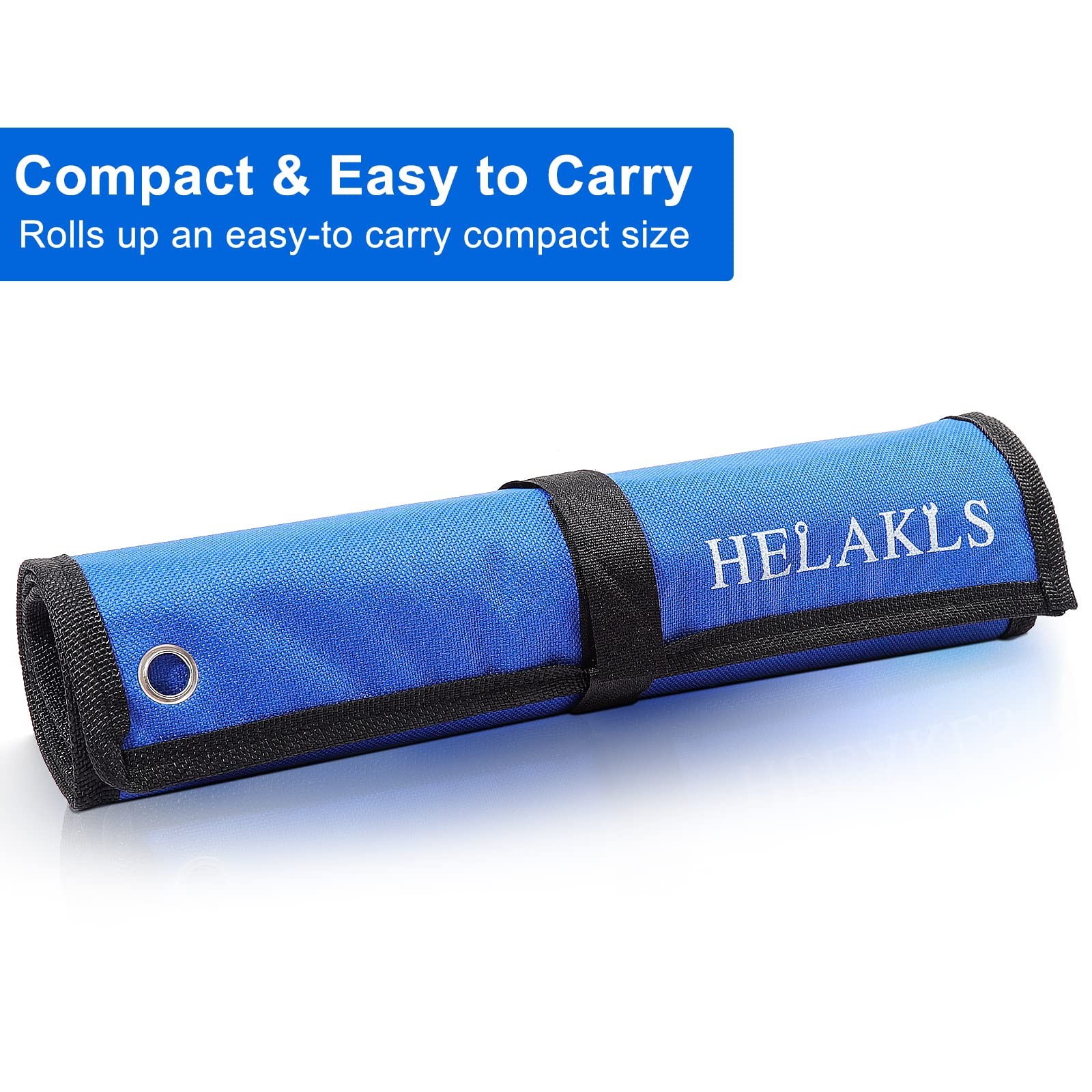 HELAKLS 20 Pockets Metric & SAE Wrench Tool Roll Up Pouch Utility Heavy blue
