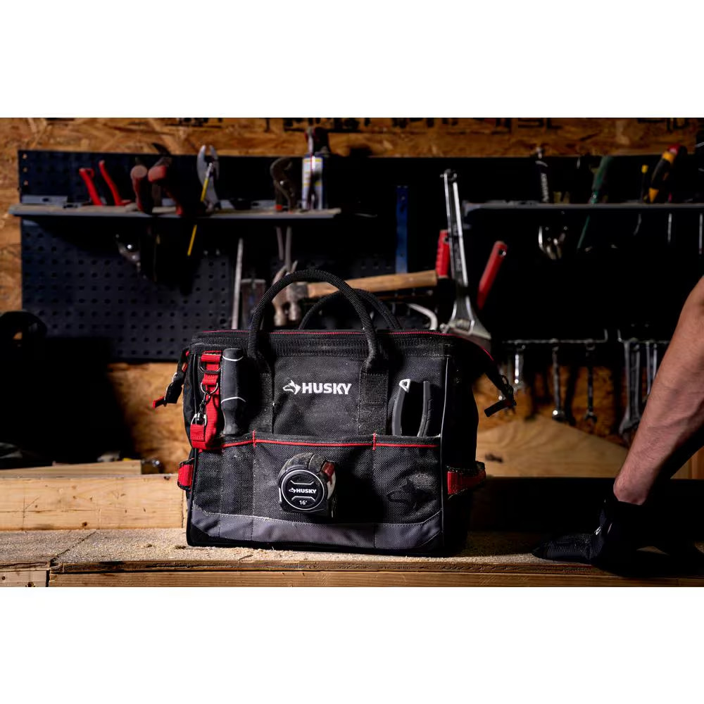 Husky PRO Tool Bag Heavy-Duty Polyester 14 in Durable Lockable Padded Handle