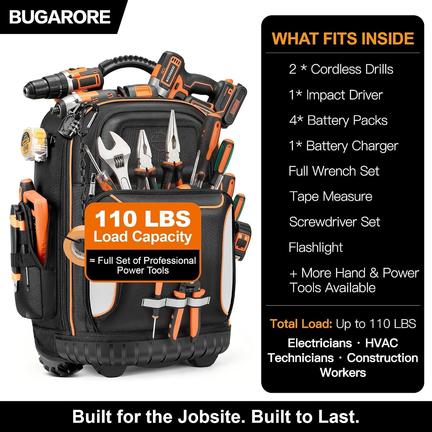 75 Pocket 16″ Waterproof Tool Backpack with Combination Lock for Professionals
