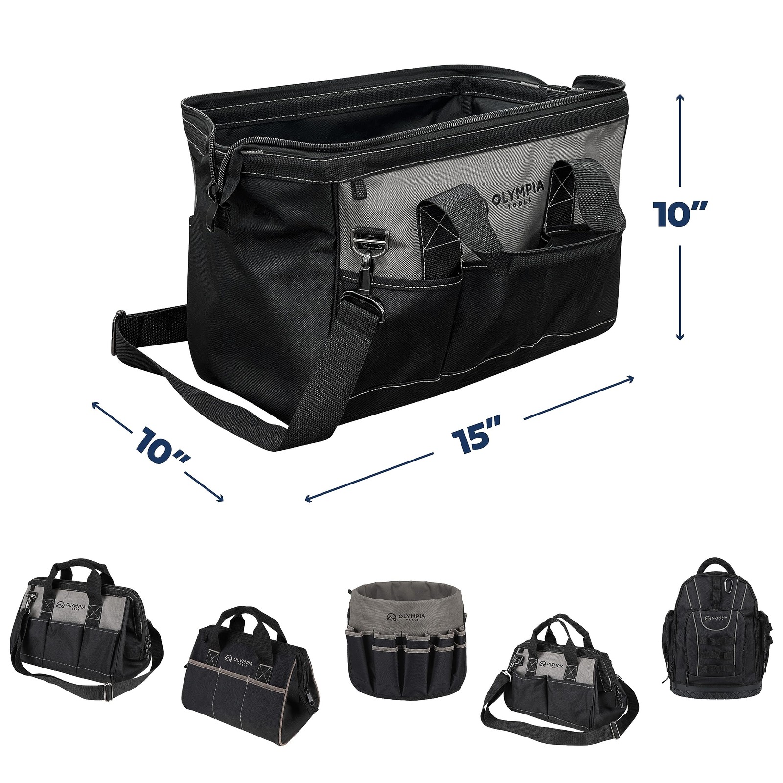 Bag 15 Inch Heavy Duty Tools Bag With 8 Pockets Adjustable Shouder Straps And 60