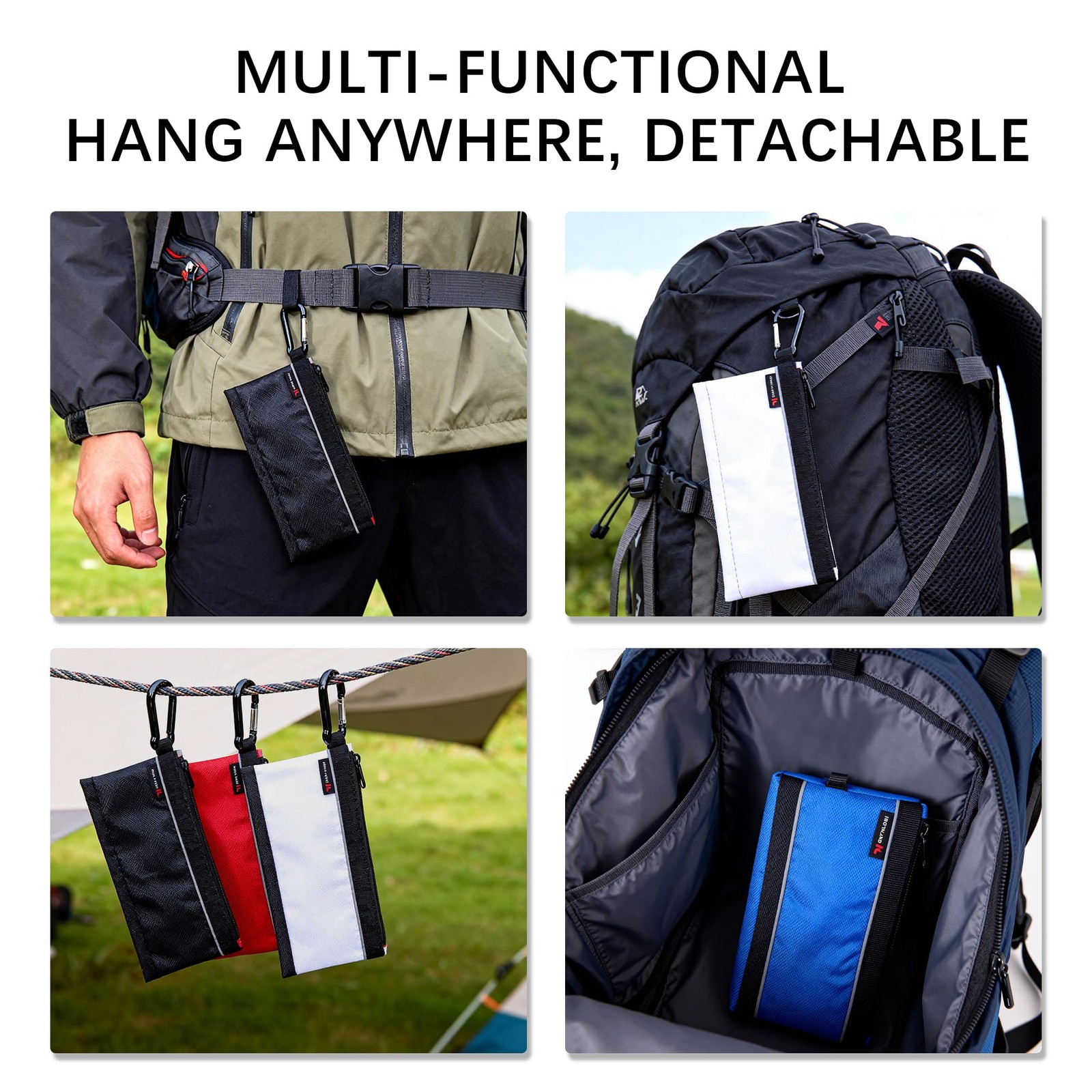 IRONLAND Small Tool Pouches with Zipper 4 Pack Combo, Black,Red,Grey,Blue