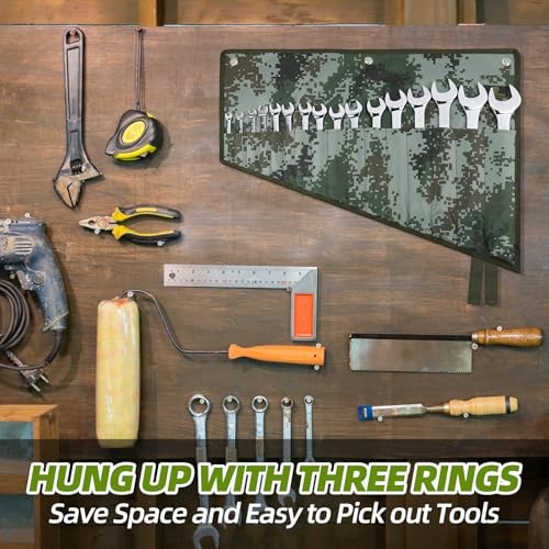 16 Pocket Wrench Roll Organizer – Rolled Tool Pouch Bag – Dark Camouflage