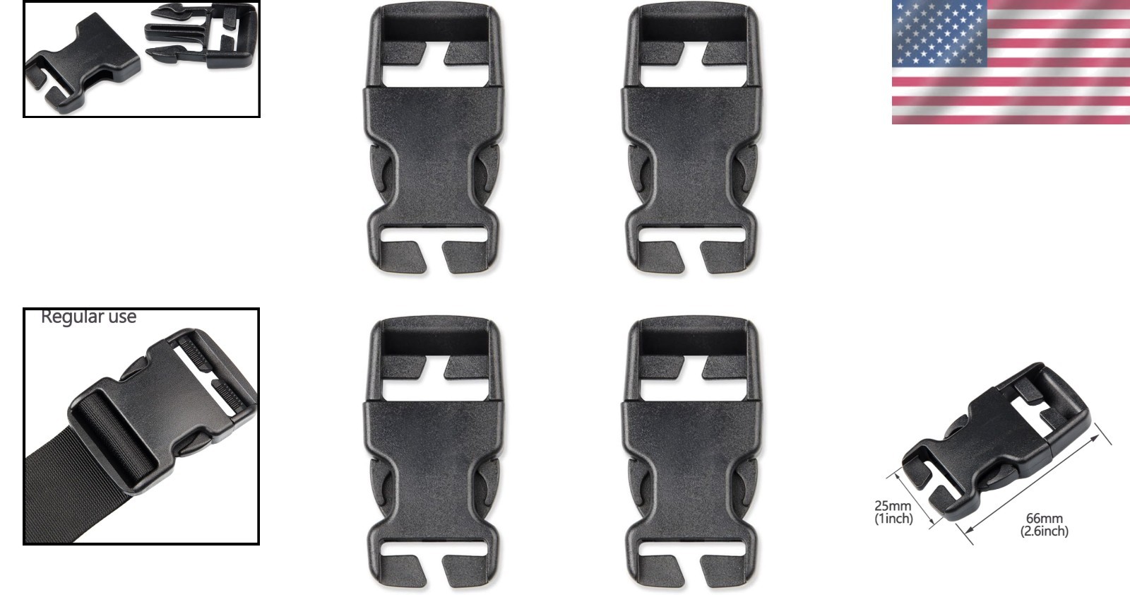 Durable 25mm Plastic Quick-Release Buckles – 4 Pack for Outdoor Adventure Gear