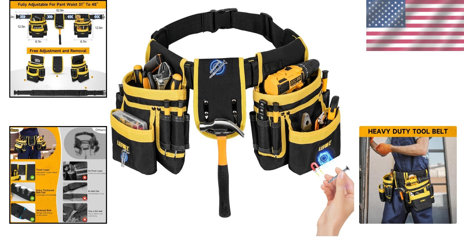 Heavy Duty 27-Pocket Tool Belt with Magnetic Pouch – Adjustable for Comfort