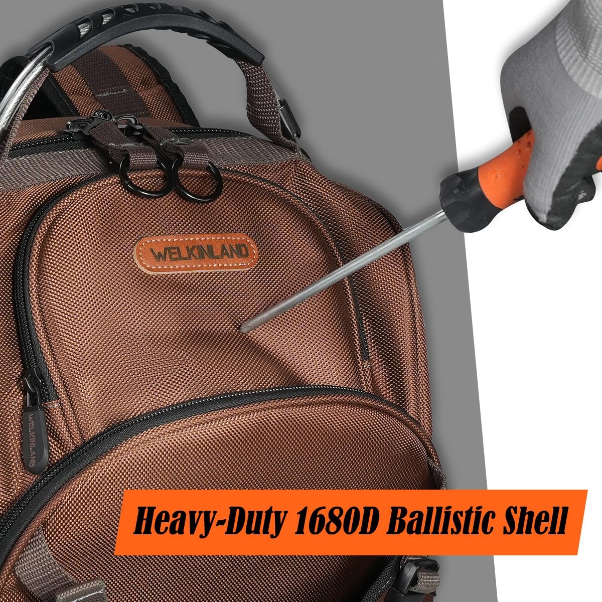 WELKINLAND 70Pockets HVAC Tool Backpack With Roll, 4-Piece Brown & Black
