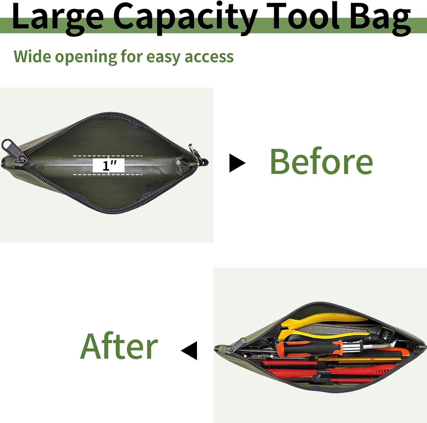 3 Pack Durable Tool Pouches with Zipper & Carabiner – Waterproof Storage Bags