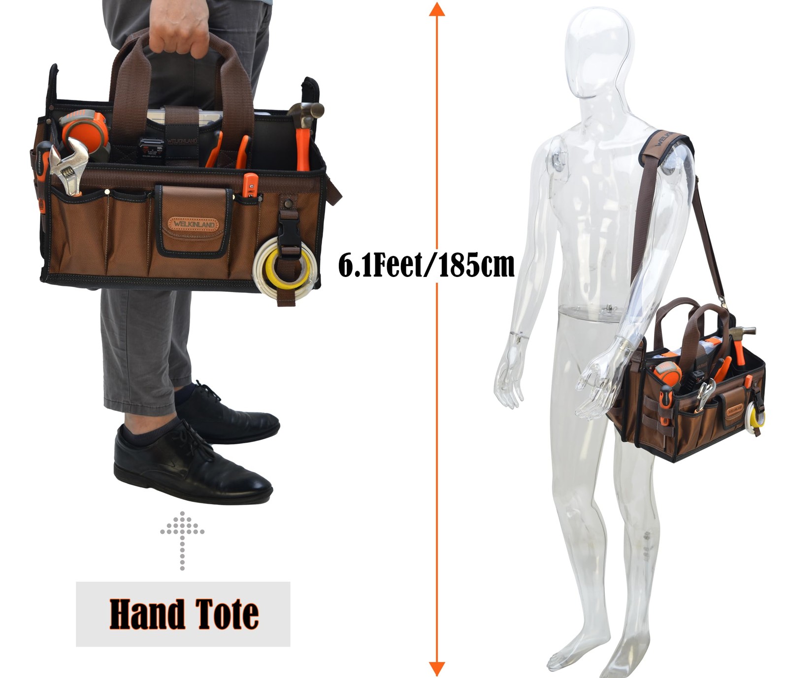 WELKINLAND 20-Pockets Tool Tote Bag, 16″ Electrician Tool Bag, Open-Top Tool …