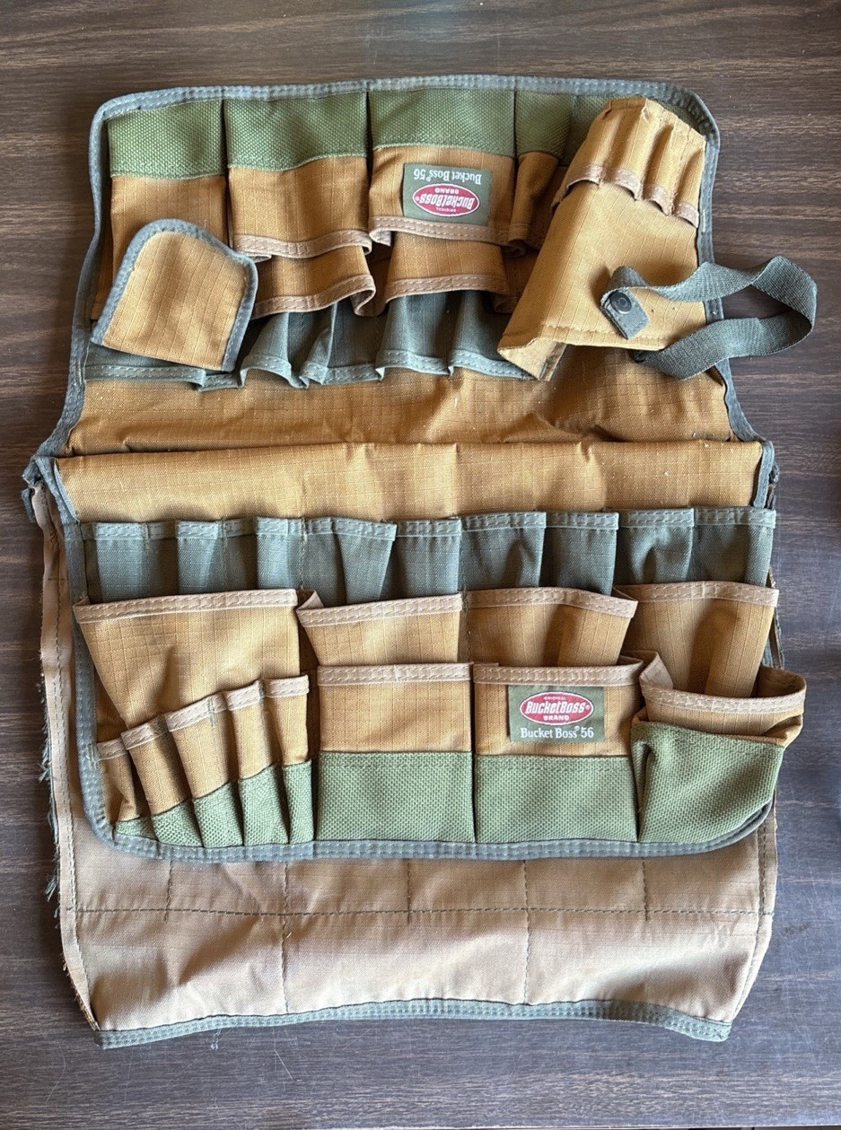 Bucket Boss 56 Tool Bag Fabric Multiple Pockets Green Brown Single Item