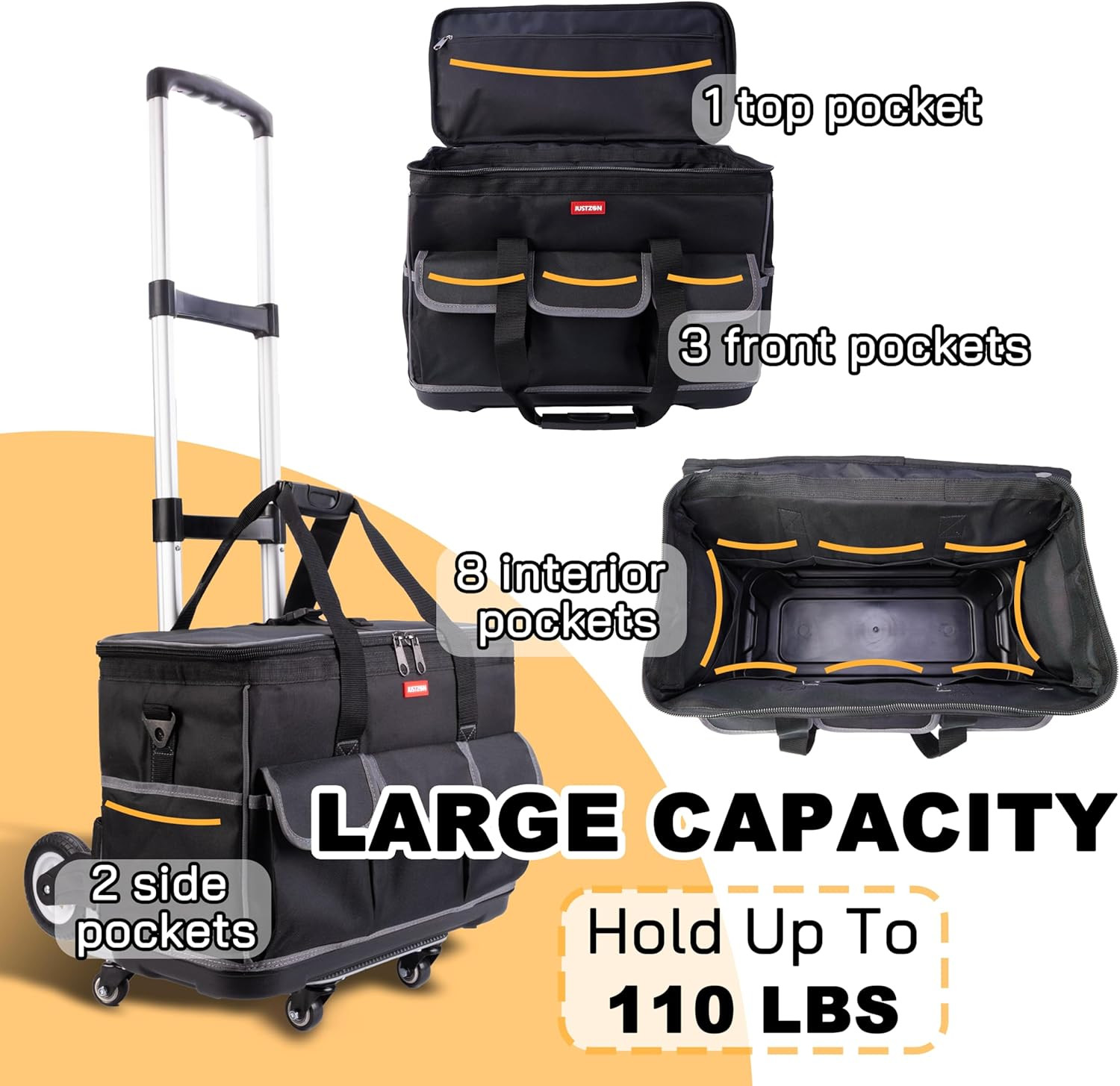 Rolling Tool Bag with Wheels – Aluminum Alloy Trolley for Electrician & HVAC
