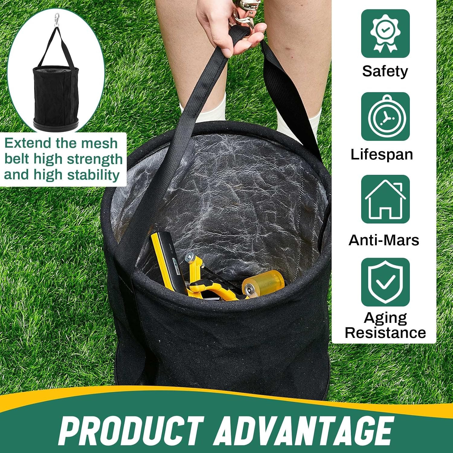 2 Pack Canvas Bucket 15″ X 12″ Heavy Duty Lineman Tool Bag with Plastic Bottom &