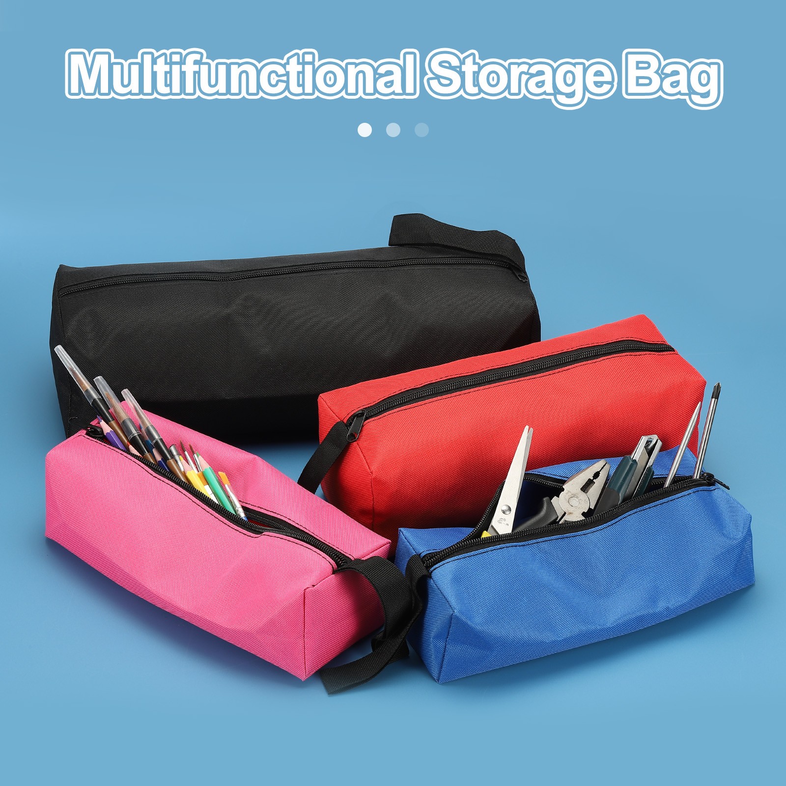 2pcs Zipper Utility Tool Bag 9.8×3.3×2.8 Inch Multi-purpose Tote Bag Pink