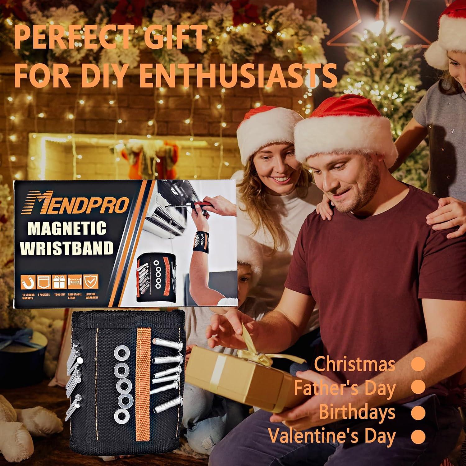 Magnetic Wristband for Tools, Screws, Nails and Drill Bits, Made from 15 Strong