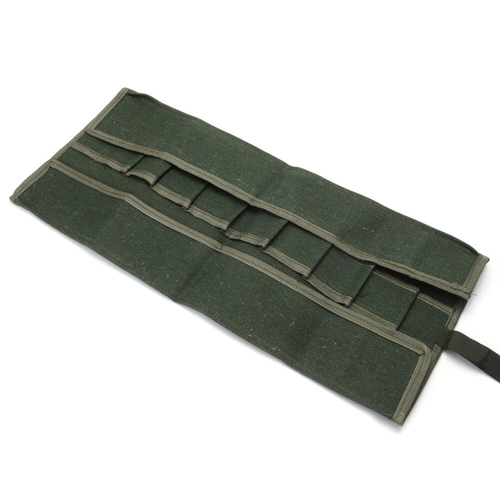 10Pocket Canvas Spanner Wrench Tool Roll Up storage bag Organizer Pouches Case~