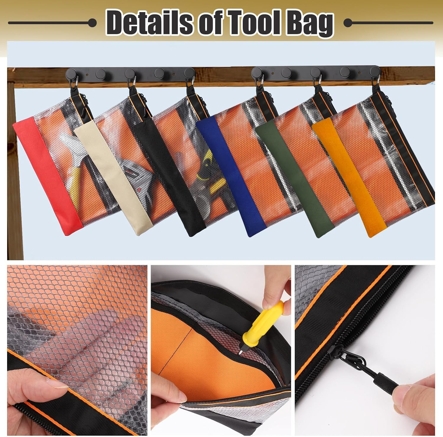 6 Pcs 11.8″ Clear Tool Pouch Tool Pouch Bags Zipper Tool Pouch with Heavy Duty M