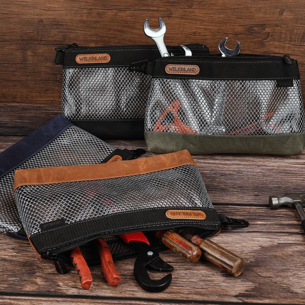 WELKINLAND Waxed Canvas Tool Pouches 12 Inch 4 Pack