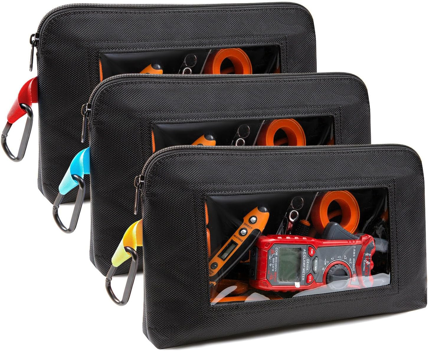 Tool Pouch with Clear Window for Electricians, 1680D Oxford Small Tool Bag, Heav