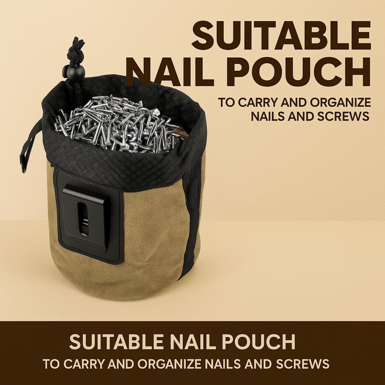 Waxed Canvas Nail/Screw Pouch, Tool Pouch with Belt Clip, 5 x 5 x 8 Inch Roun…