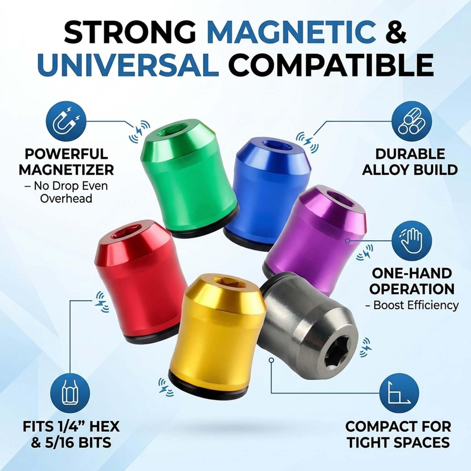 6PCS Magnetic Screw Holder Set, Strong Bit Holder Rings for 1/4″ & 5/16″ Bits, O