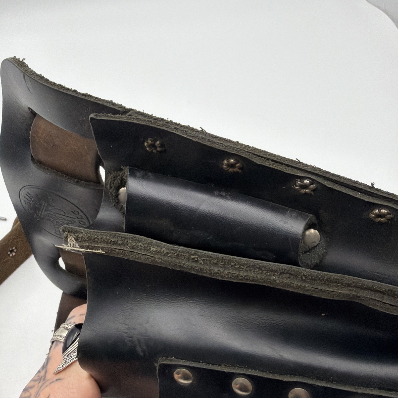 Klein Tools 5165 Leather Tool Pouch 10 Pocket + 5207L Belt Used Black