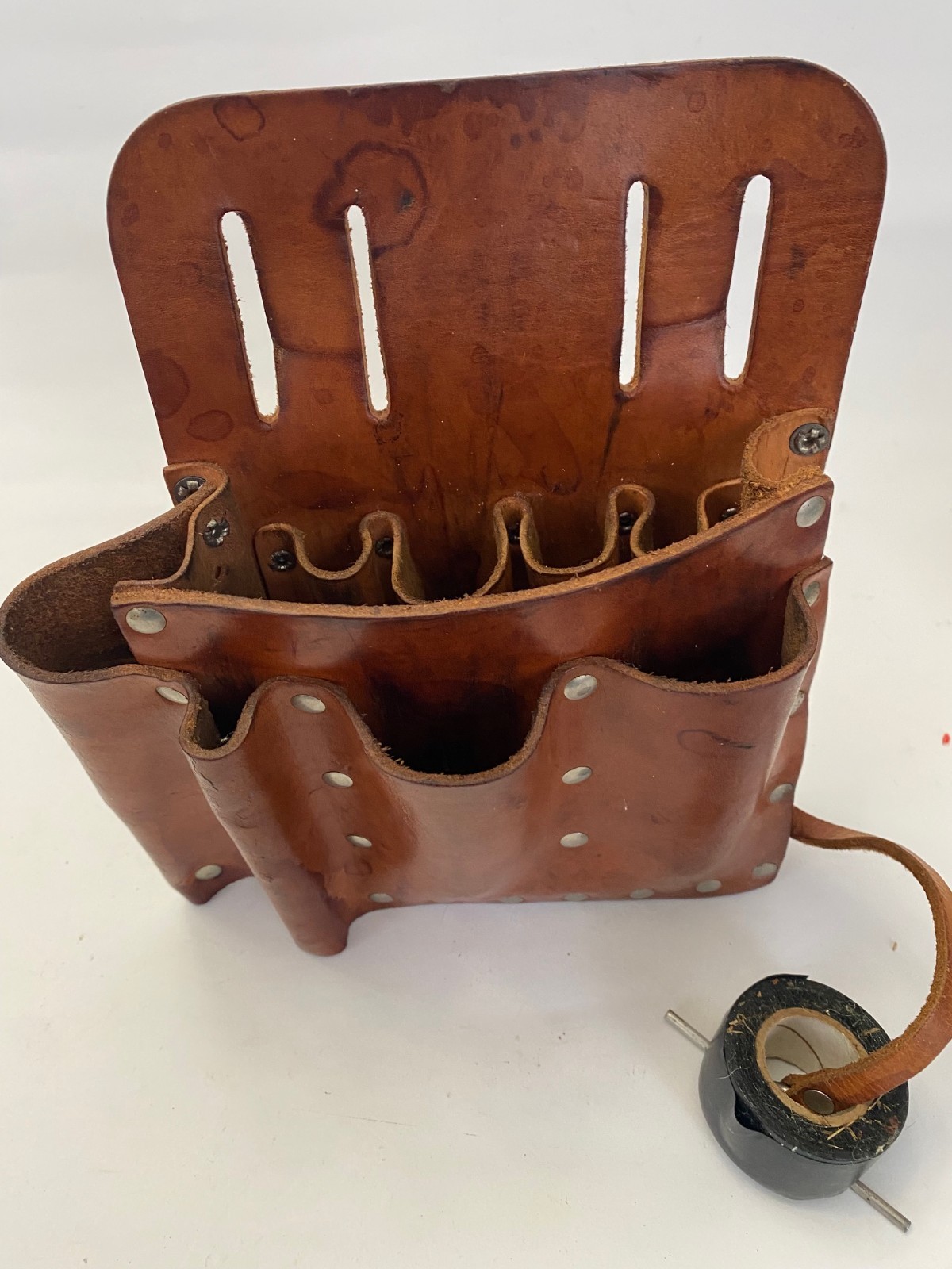 Vintage A E Burgess Co Leather 9 Pocket Electrician Pouch for Tool belt USA Made