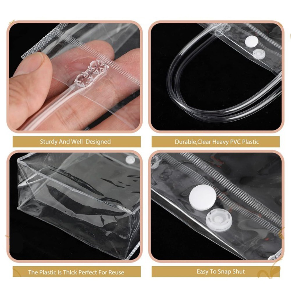 Clear PVC Plastic Tote Bag with Buttons Secure Packaging Solution Pack of 5