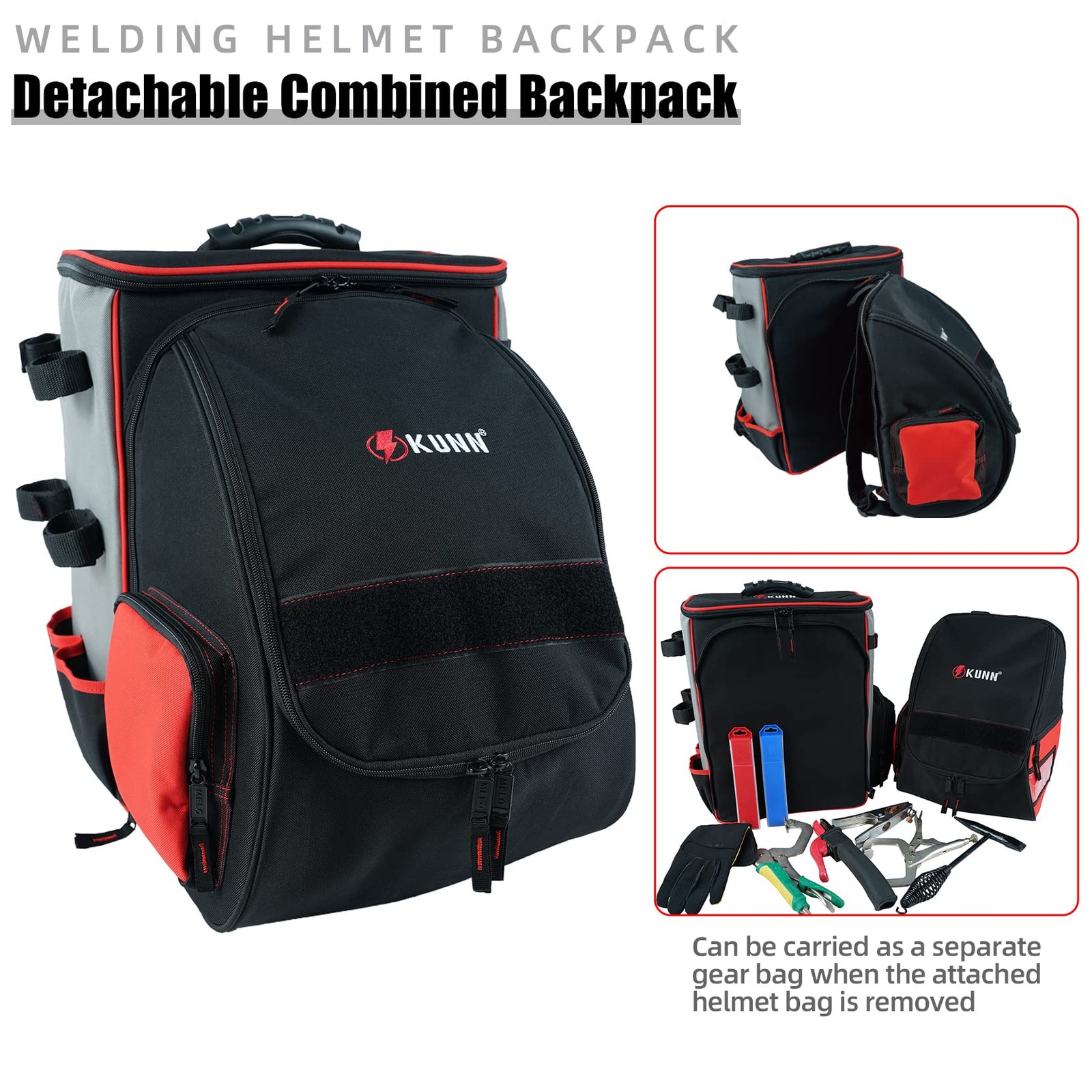 KUNN Welding-Backpack with Detachable Helmet-Bag – Welding Backpack Red, Red