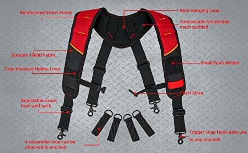 Heavy-Duty Tool Belt Suspenders with Magnetic Wrist Support for Professionals