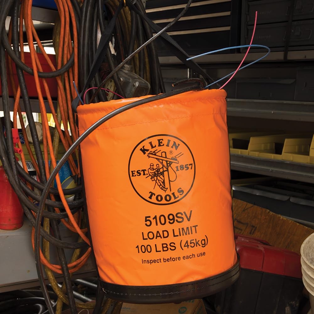 Heavy-Duty 12″ Vinyl Lineman Tool Bucket with Swivel Snap & Web Handle