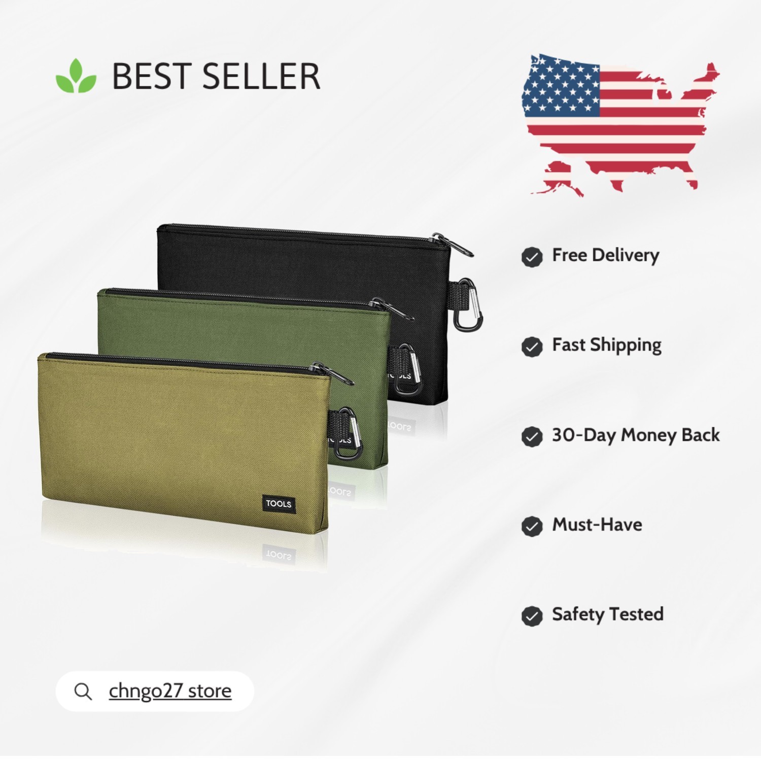 Versatile 3 Pack Tool Pouches – Waterproof, Durable & Easy Access Zipper Bags