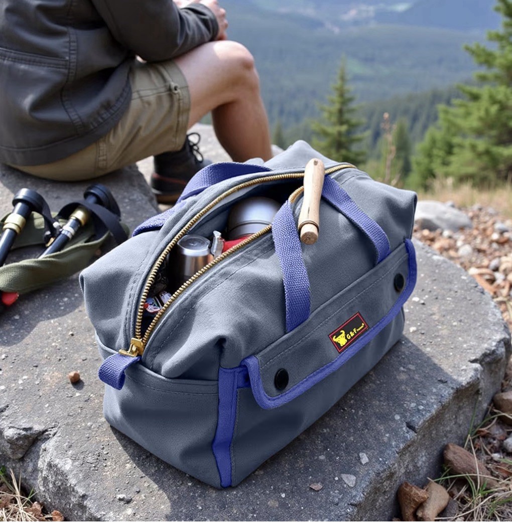 Canvas Tool Bag Navy Blue 10.5” Utility Organizer Travel Electrician Zipper Tote
