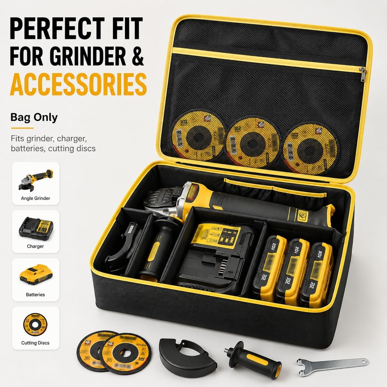 Tool Storage Bag for 20V MAX Angle Grinder, Fits FLEXVOLT Brushless, Battery & C