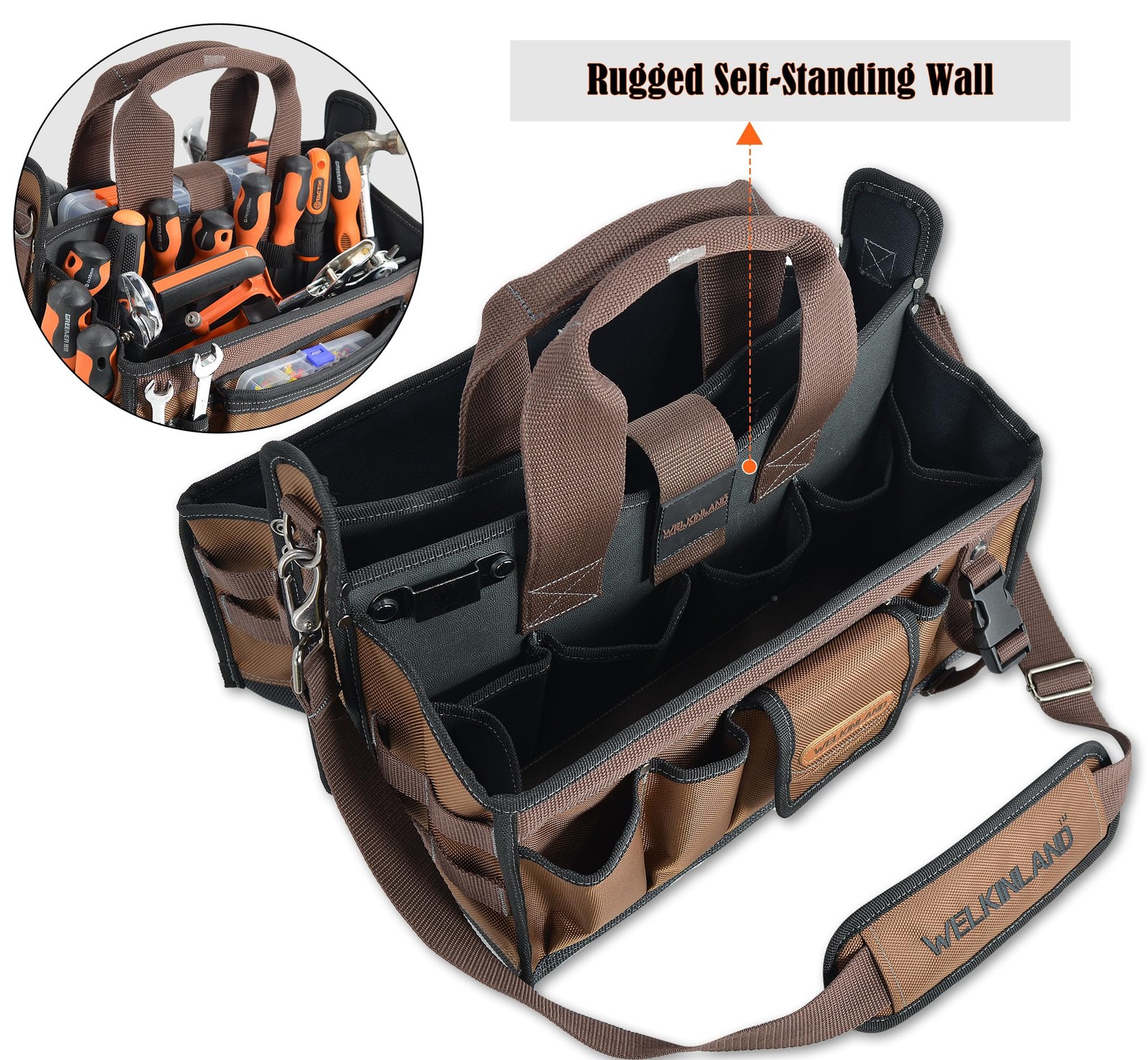 WELKINLAND 20-Pockets Tool Tote Bag, 16″ Electrician Tool Bag, Open-Top Tool …