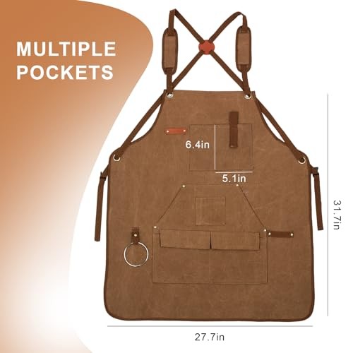 Men’s Canvas Tool Apron, Heavy Duty Multi-Pocket Work Apron for Khaki