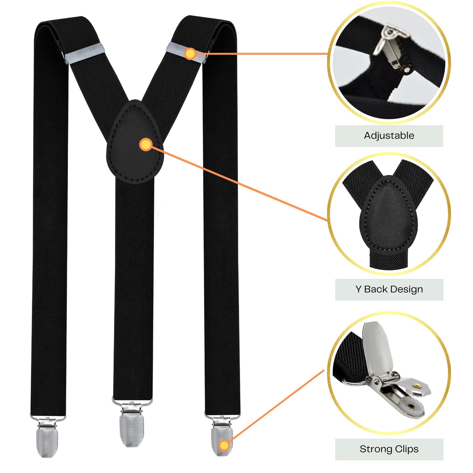 trilece Black Suspenders for Men – Mens Suspender, Adjustable One Size,