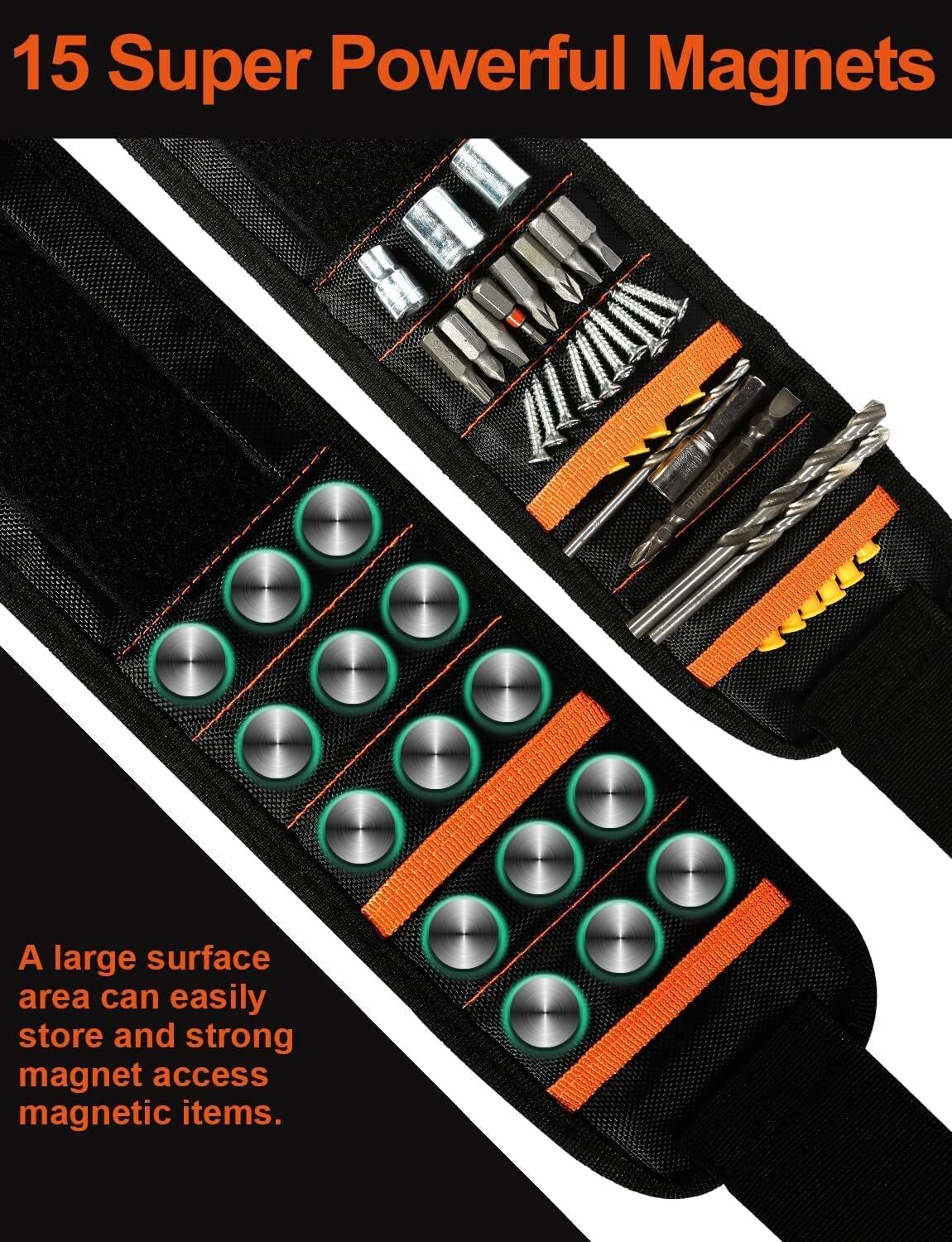 Magnetic Wristband with 15 Magnets,Tool Belt for Holding Screws,Nails,Drill Bits