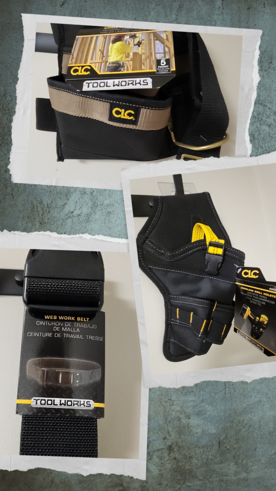 CLC 5 pc. Apron #1245 & Drill Holster #5023 & Belt #3505 balck belt (OSHA) HGTV