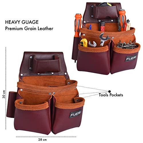 Heavy Duty 19 Pocket Leather Tool Belt Multipurpose Pockets Maroon 19 Pocket