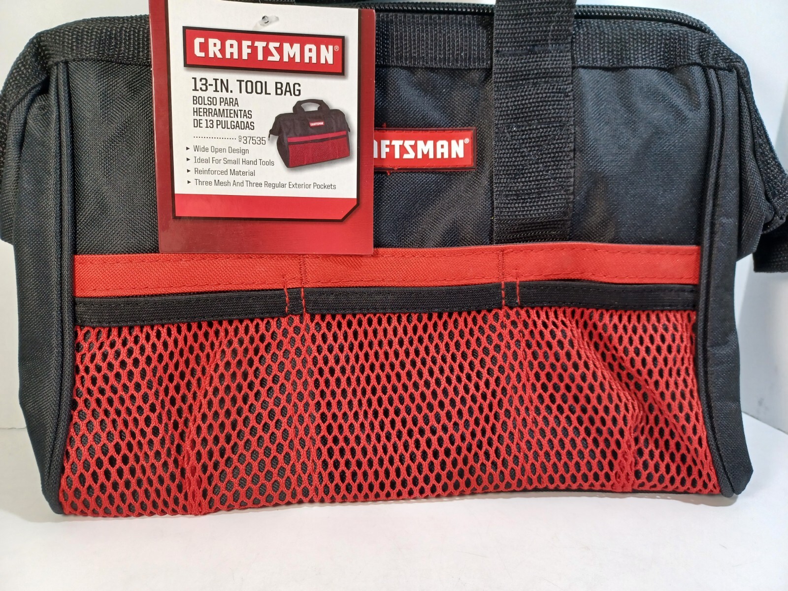 Craftsman 13 Inch W X 9.75 Inch H Wide Mouth Tool Bag 6 Pocket Black Red New