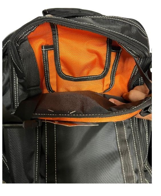 20-408 490mm Heavy Duty Polyester Tool Backpack with Plastic Base, Orange/Black