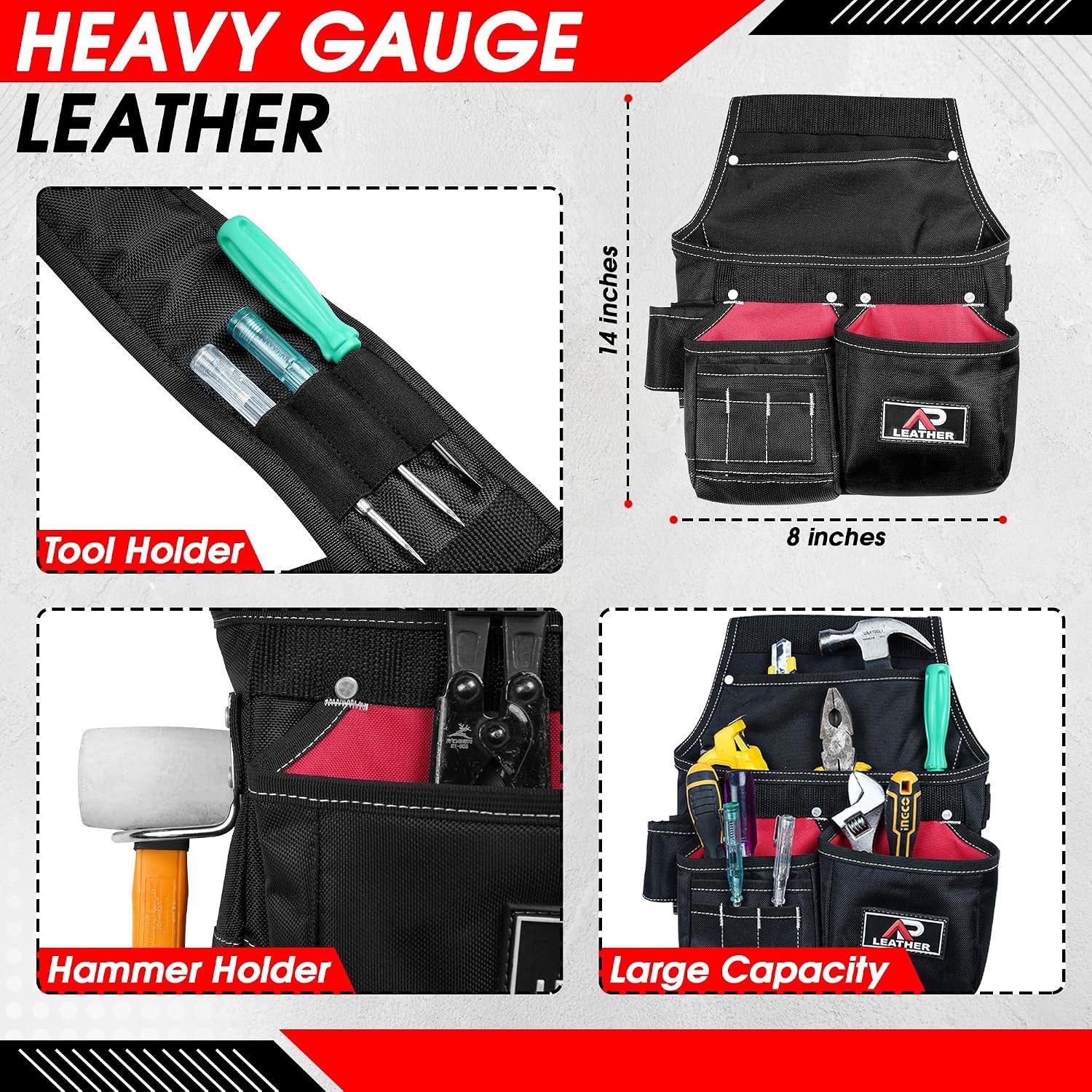 Tool Belt, 22 Pockets Tool Pouch with Suspenders for Men, Heavy Duty Adjustable